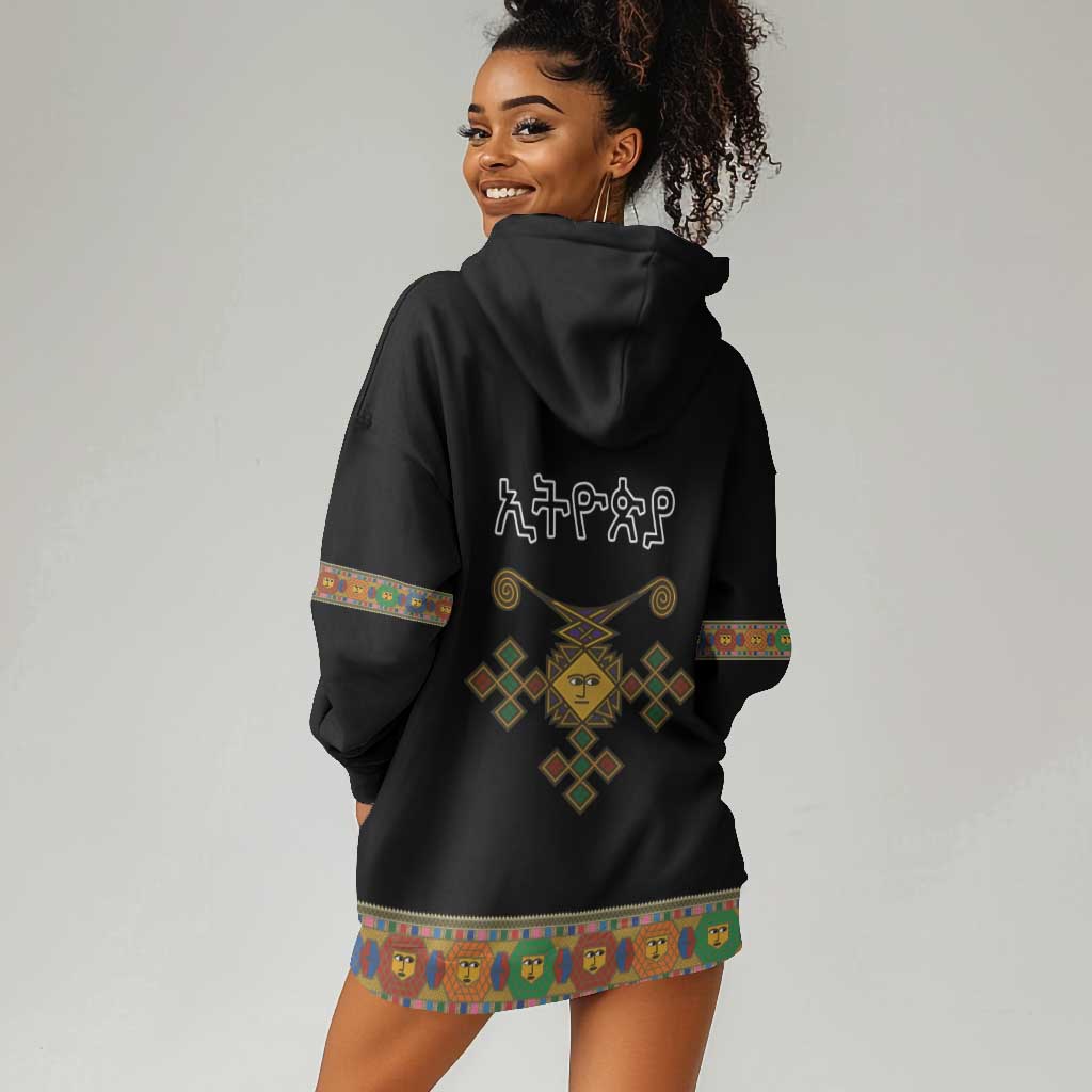 Ethiopia Saba Kemis Habesha Style Hoodie Dress Black Color LT15