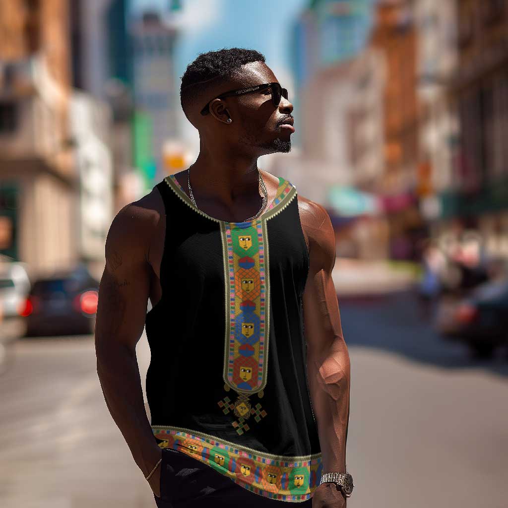 Ethiopia Saba Kemis Habesha Style Men Tank Top Black Color LT15