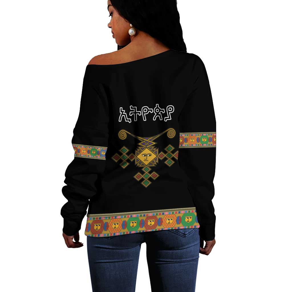 Ethiopia Saba Kemis Habesha Style Off Shoulder Sweater Black Color LT15