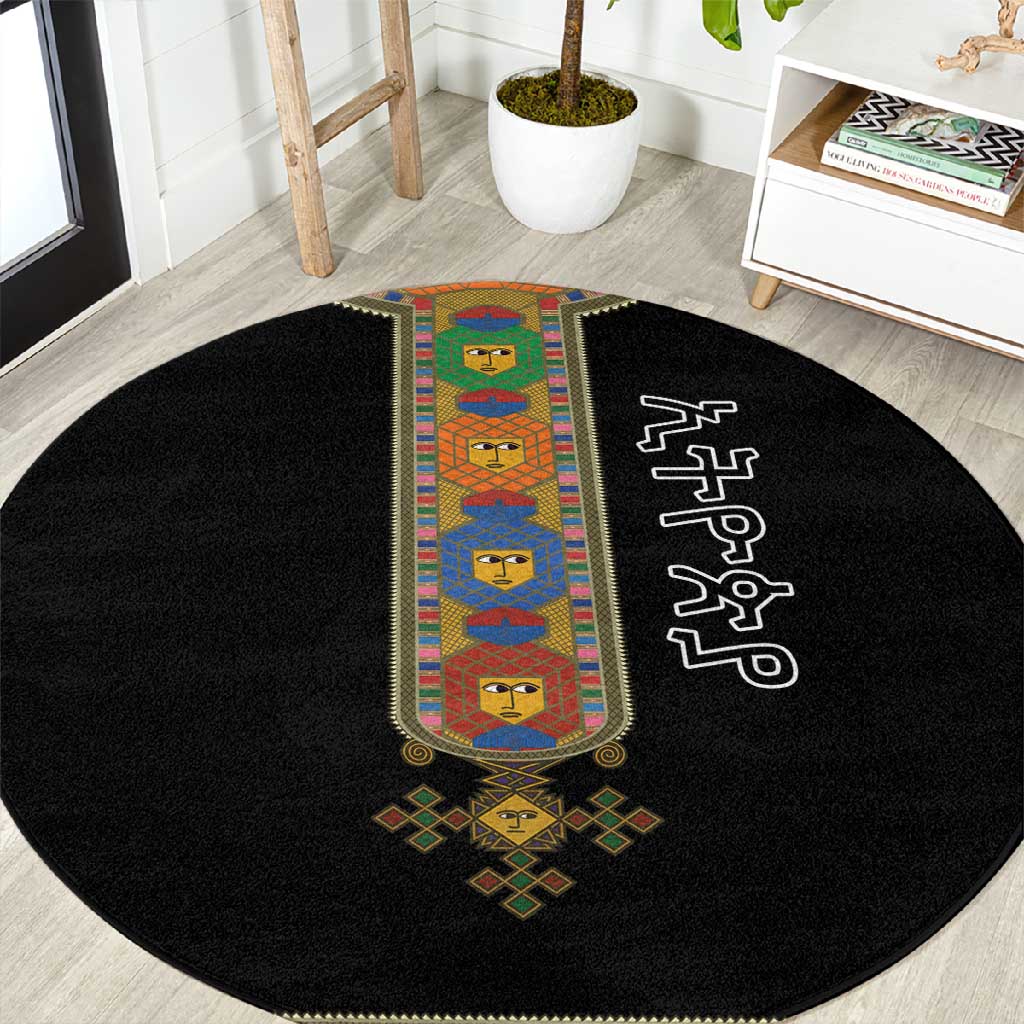 Ethiopia Saba Kemis Habesha Style Round Carpet Black Color LT15