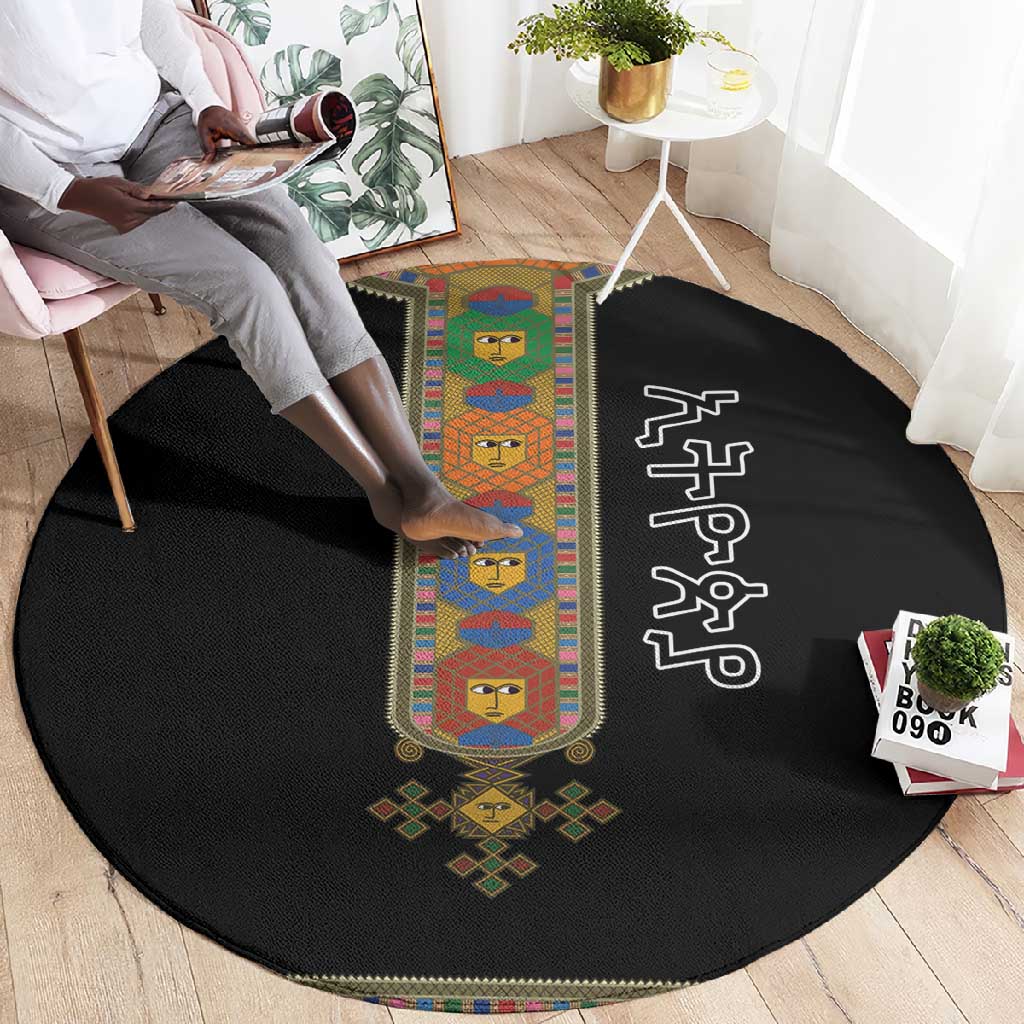 Ethiopia Saba Kemis Habesha Style Round Carpet Black Color LT15