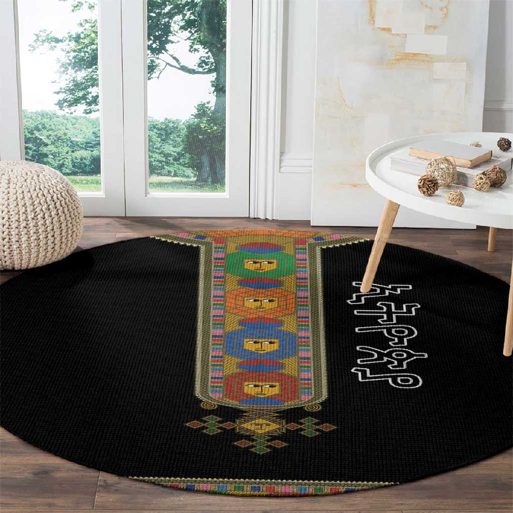Ethiopia Saba Kemis Habesha Style Round Carpet Black Color LT15