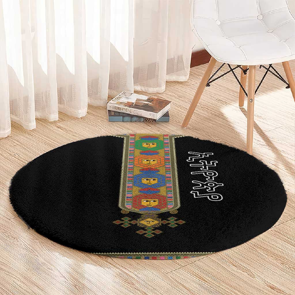 Ethiopia Saba Kemis Habesha Style Round Carpet Black Color LT15