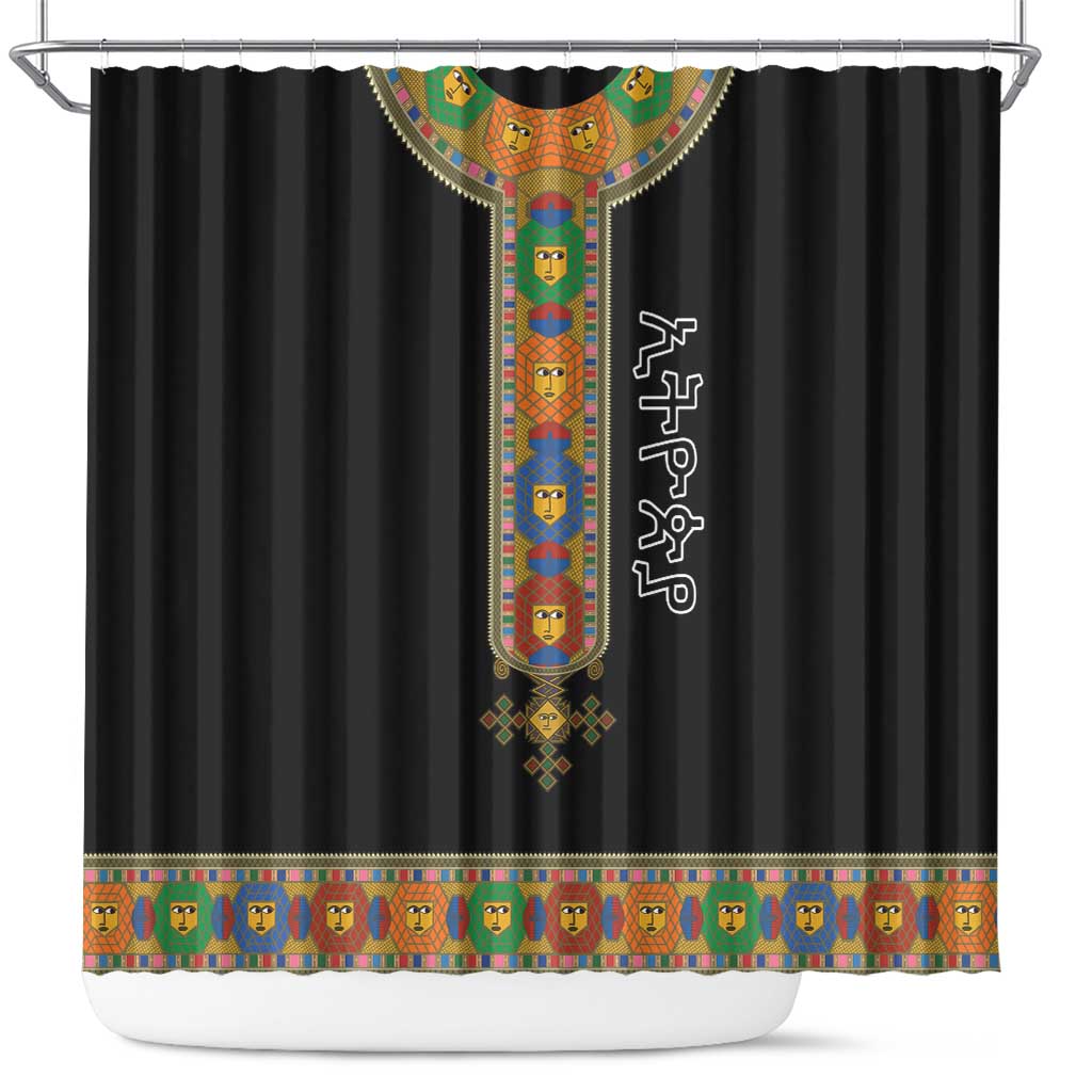 Ethiopia Saba Kemis Shower Curtain Habesha Style Black Color LT15