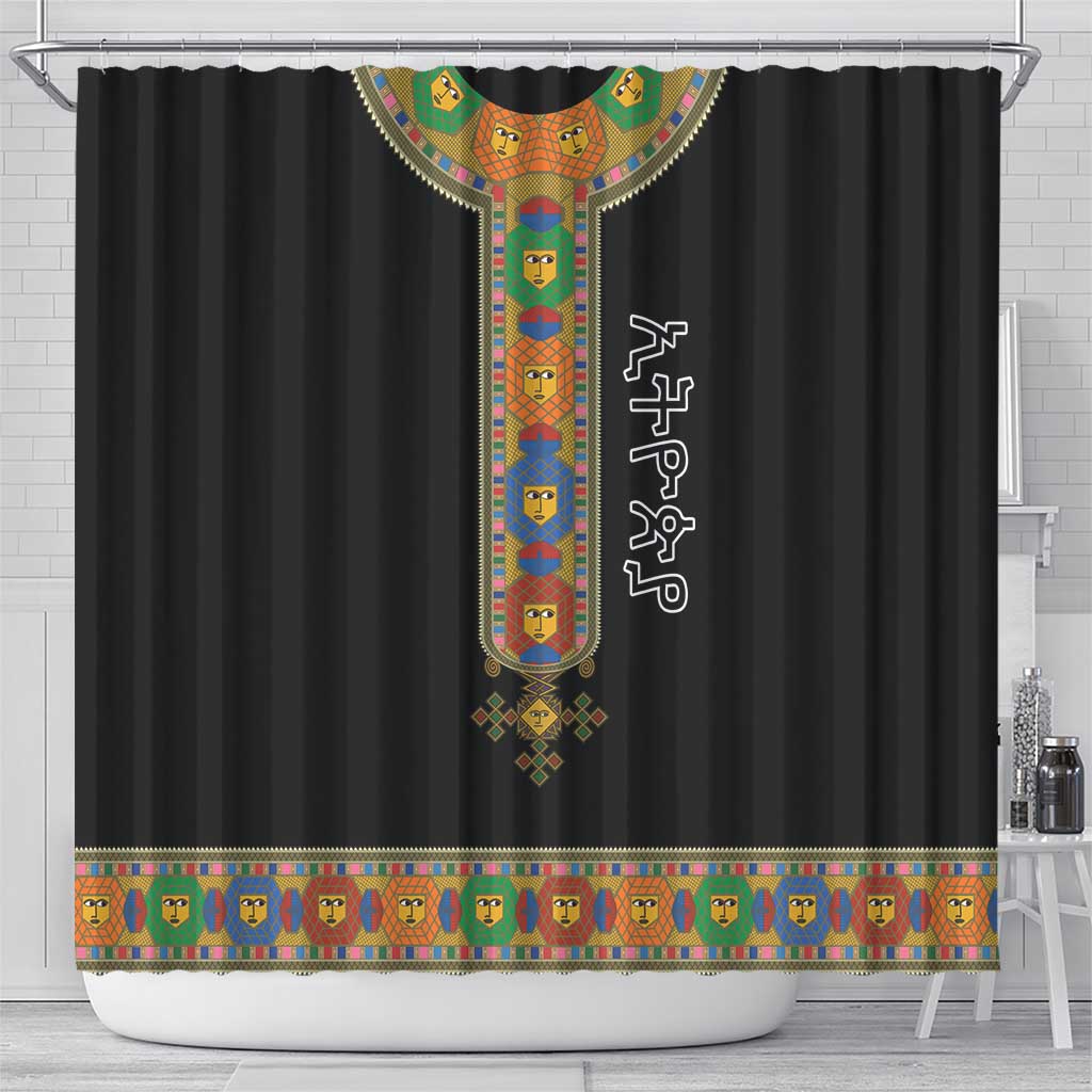 Ethiopia Saba Kemis Shower Curtain Habesha Style Black Color LT15