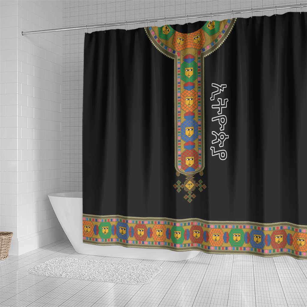 Ethiopia Saba Kemis Shower Curtain Habesha Style Black Color LT15