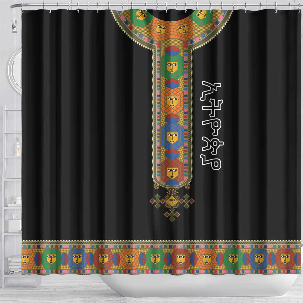 Ethiopia Saba Kemis Shower Curtain Habesha Style Black Color LT15