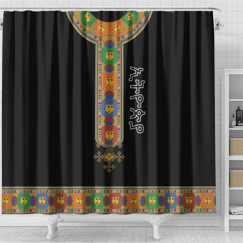 Ethiopia Saba Kemis Shower Curtain Habesha Style Black Color LT15