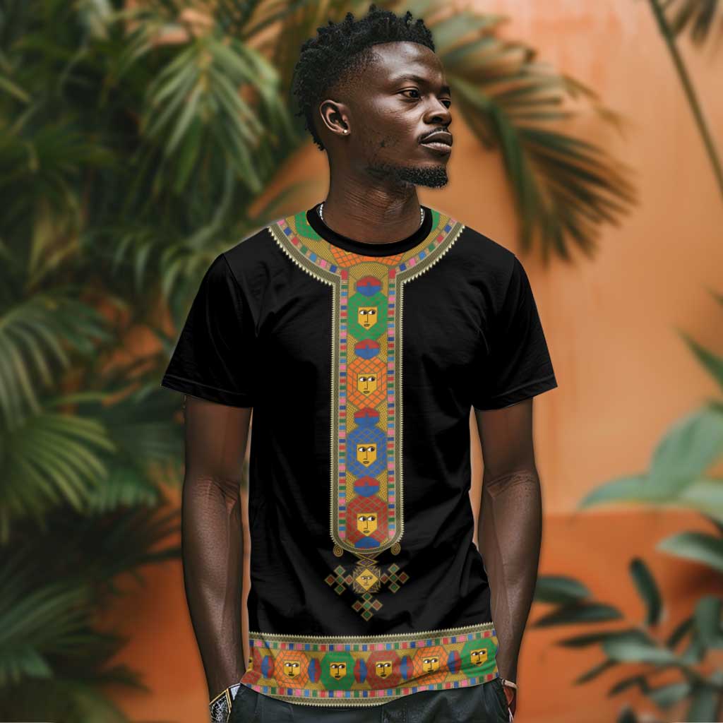 Ethiopia Saba Kemis Habesha Style T shirt Black Color LT15