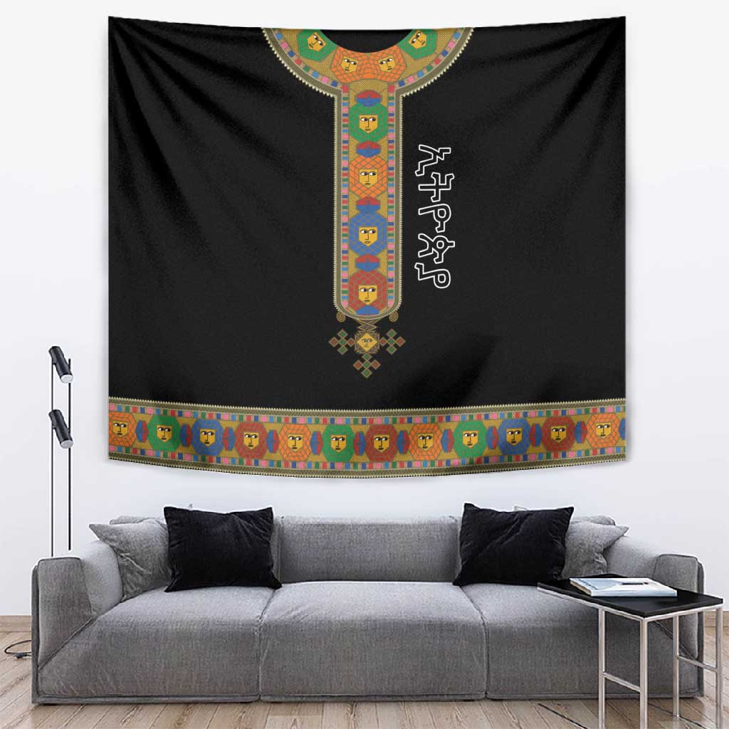 Ethiopia Saba Kemis Habesha Style Tapestry Black Color LT15