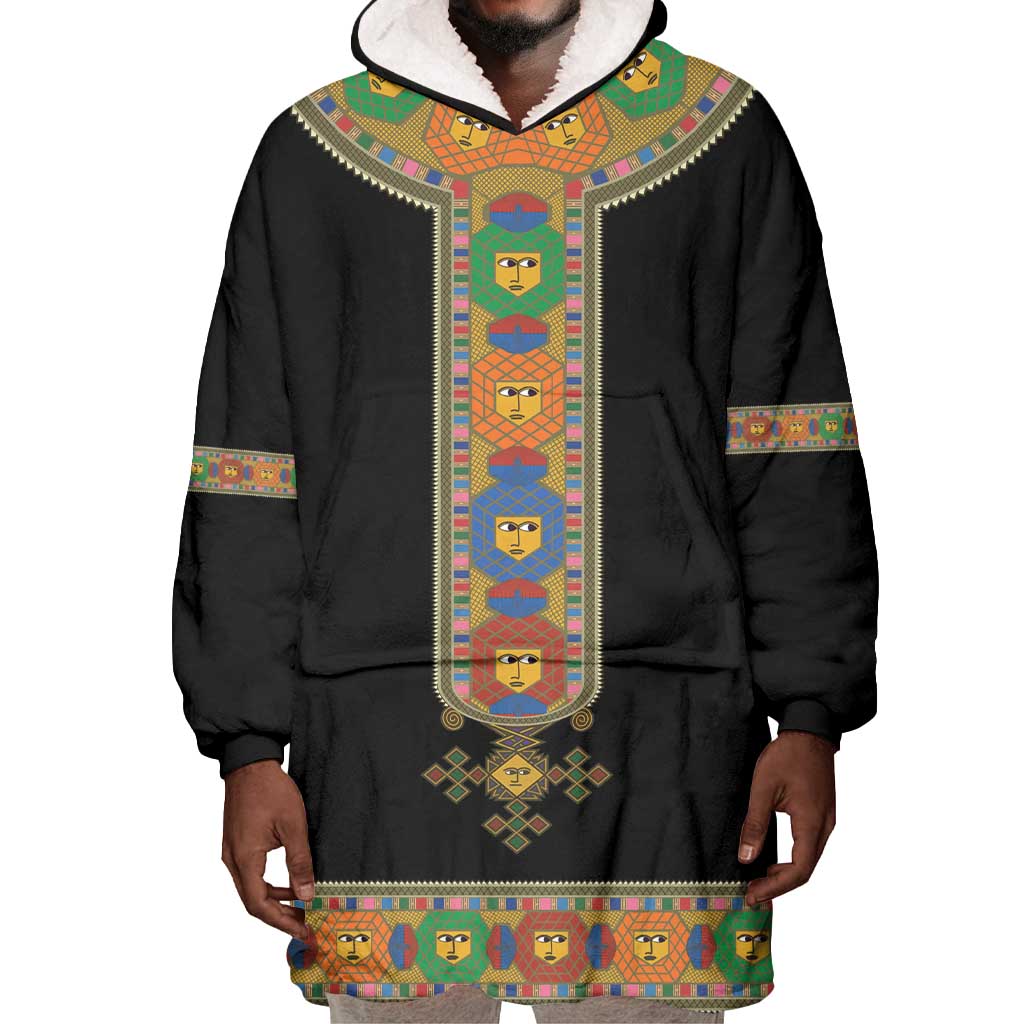 Ethiopia Saba Kemis Habesha Style Wearable Blanket Hoodie Black Color LT15