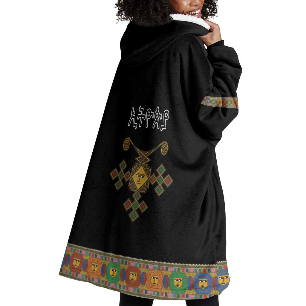 Ethiopia Saba Kemis Habesha Style Wearable Blanket Hoodie Black Color LT15