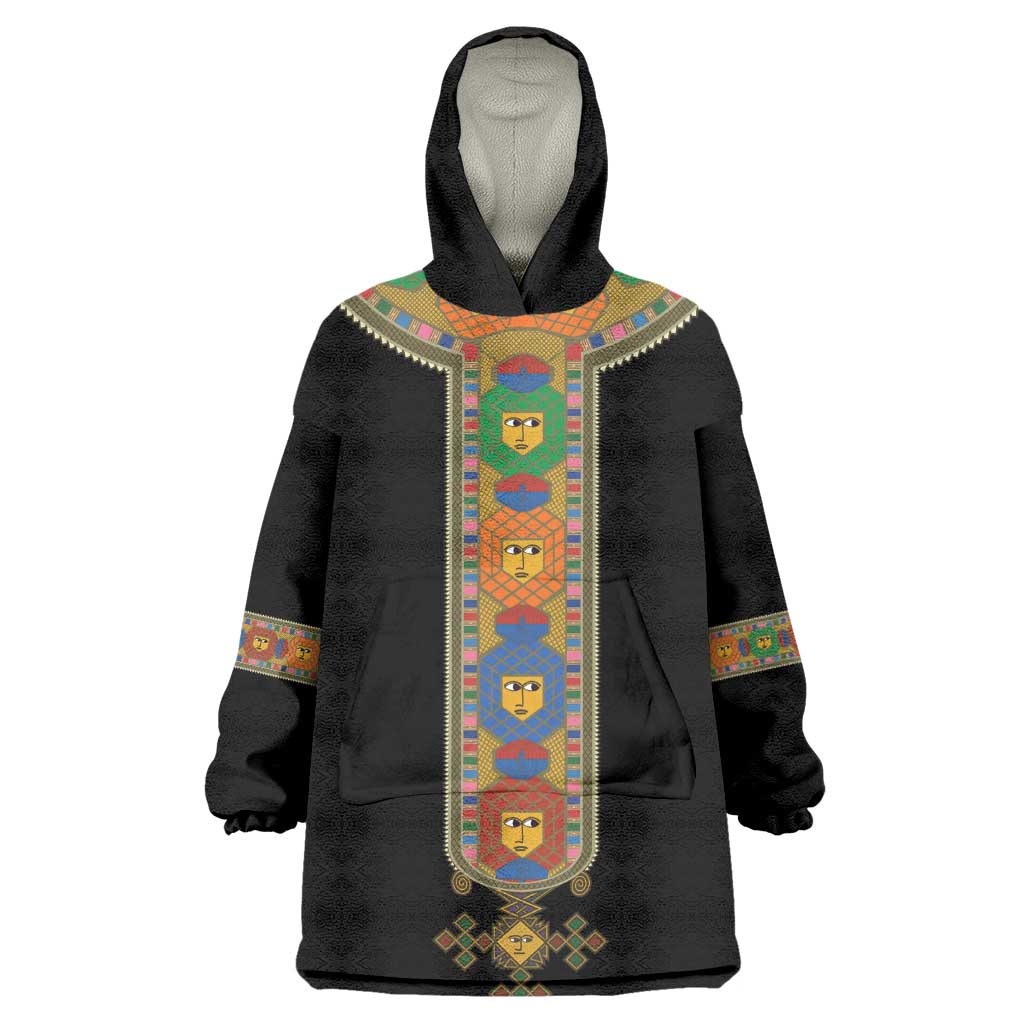Ethiopia Saba Kemis Habesha Style Wearable Blanket Hoodie Black Color LT15