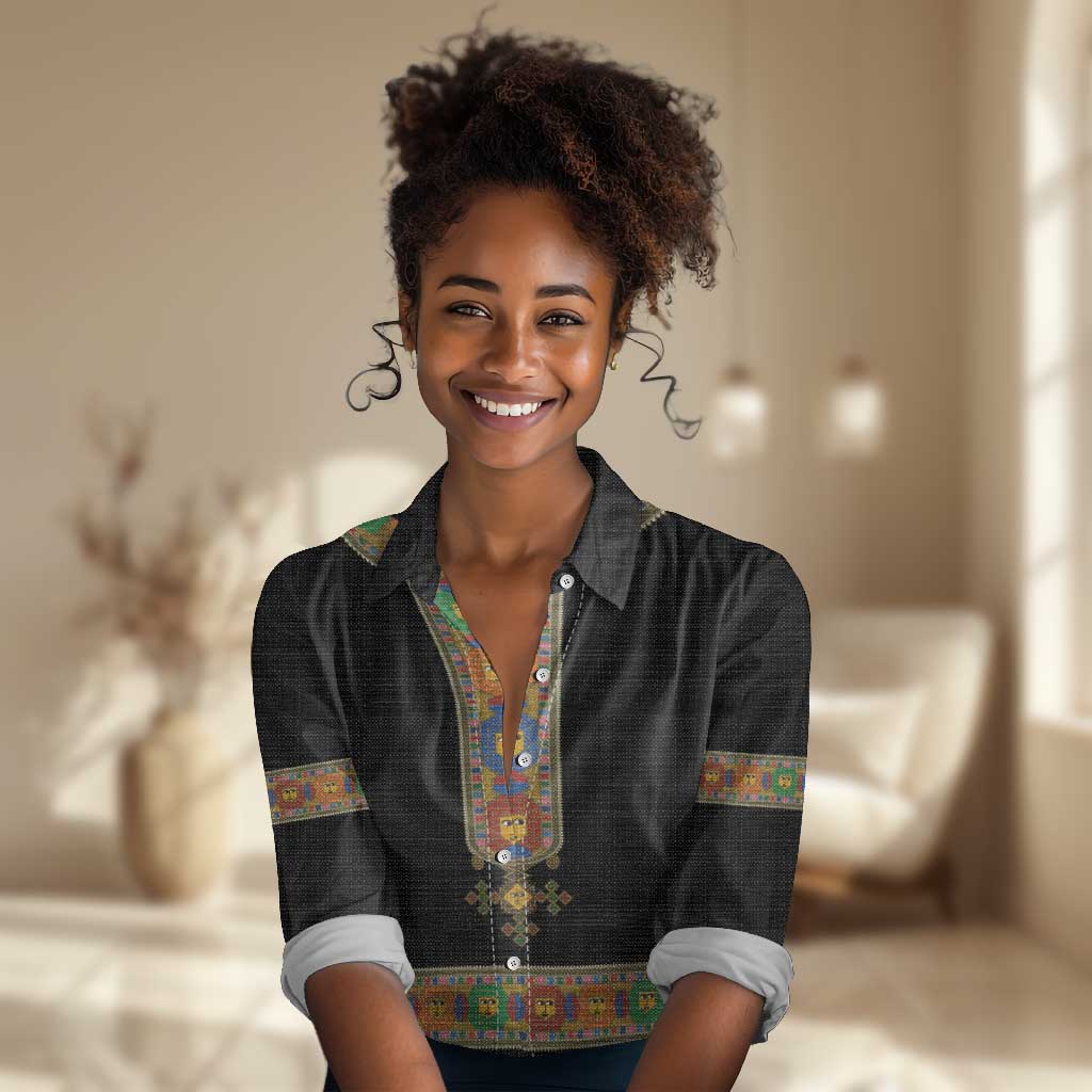 Ethiopia Saba Kemis Habesha Style Women Casual Shirt Black Color LT15