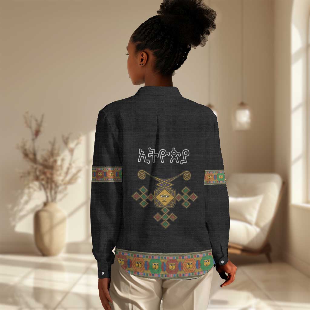 Ethiopia Saba Kemis Habesha Style Women Casual Shirt Black Color LT15