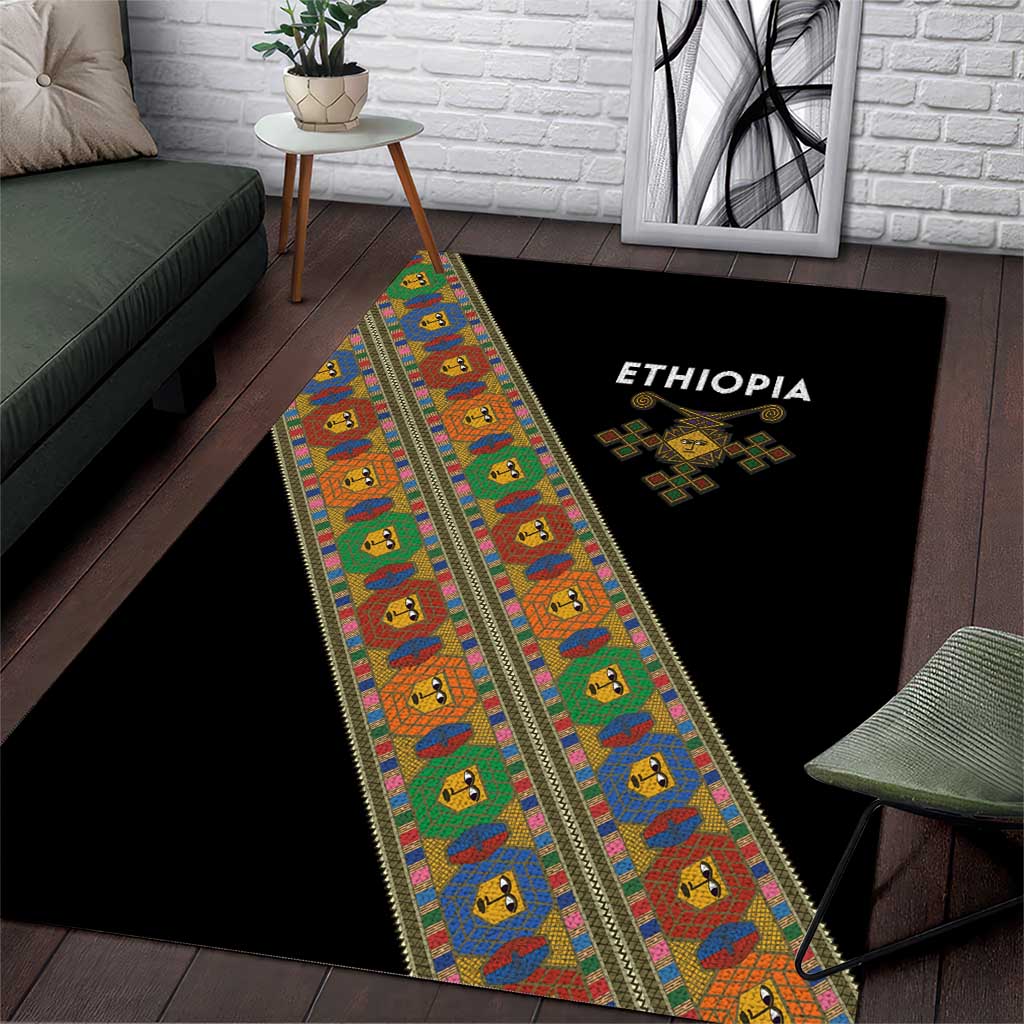 Ethiopia Saba Kemis Sash Style Area Rug Black Color LT15