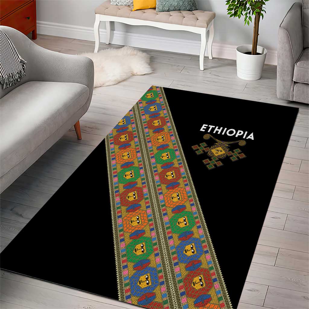 Ethiopia Saba Kemis Sash Style Area Rug Black Color LT15