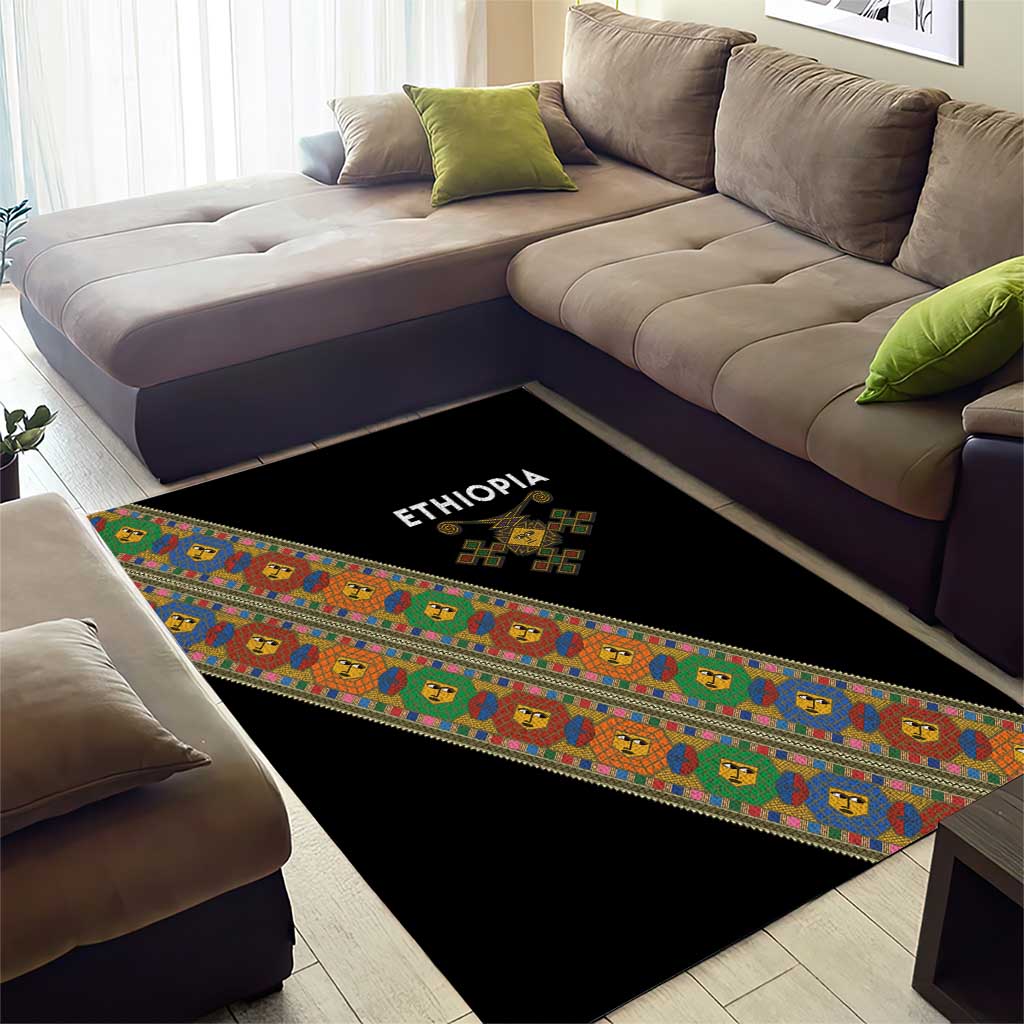 Ethiopia Saba Kemis Sash Style Area Rug Black Color LT15