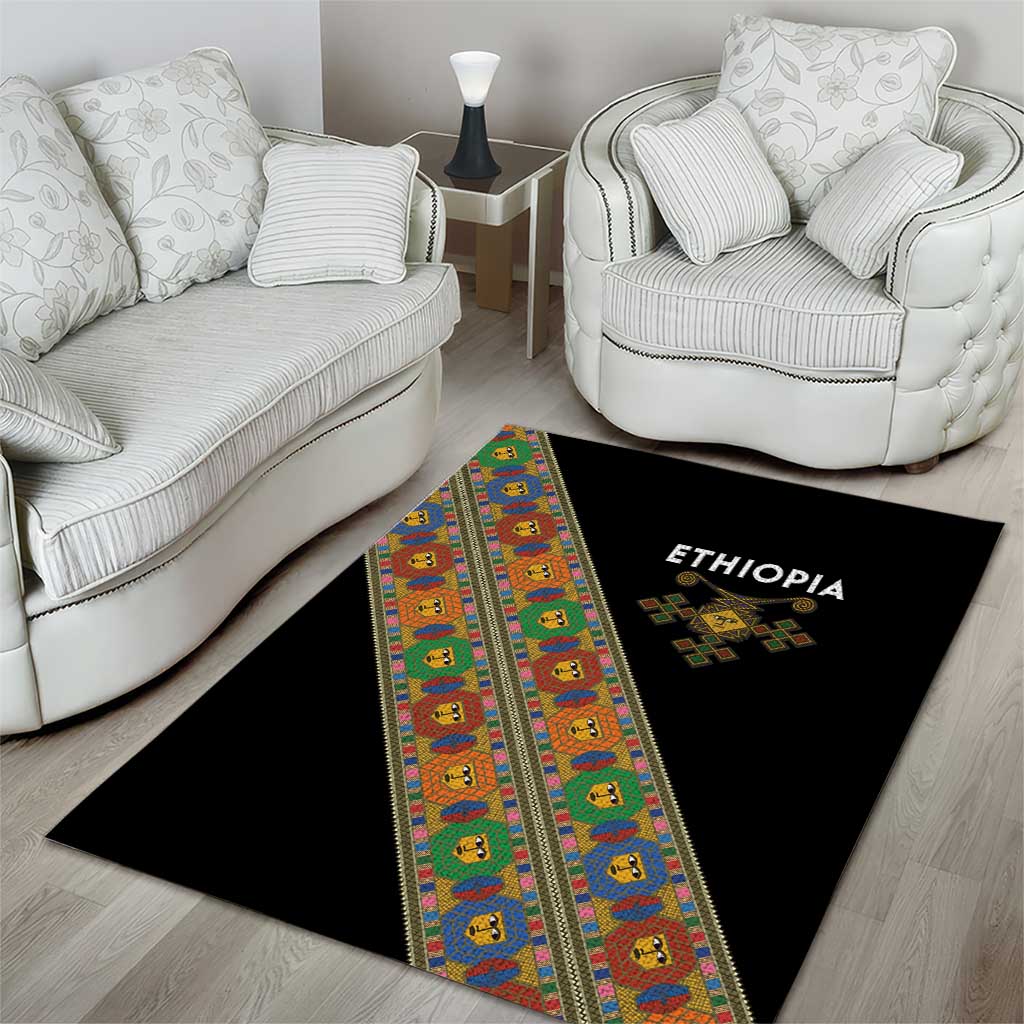 Ethiopia Saba Kemis Sash Style Area Rug Black Color LT15