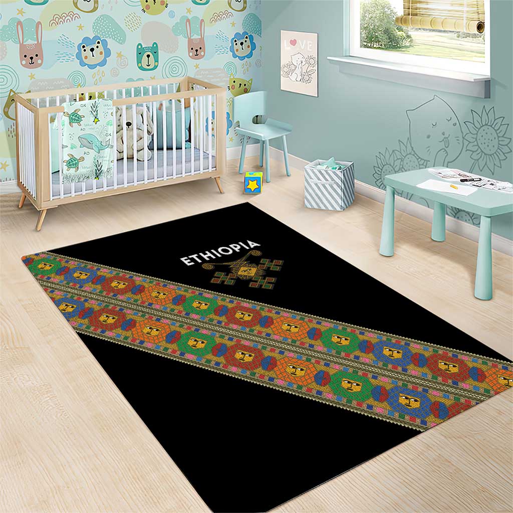 Ethiopia Saba Kemis Sash Style Area Rug Black Color LT15