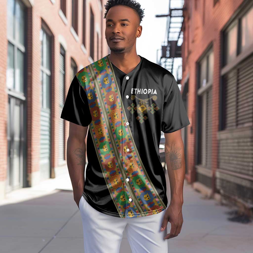 Ethiopia Saba Kemis Sash Style Baseball Jersey Black Color LT15