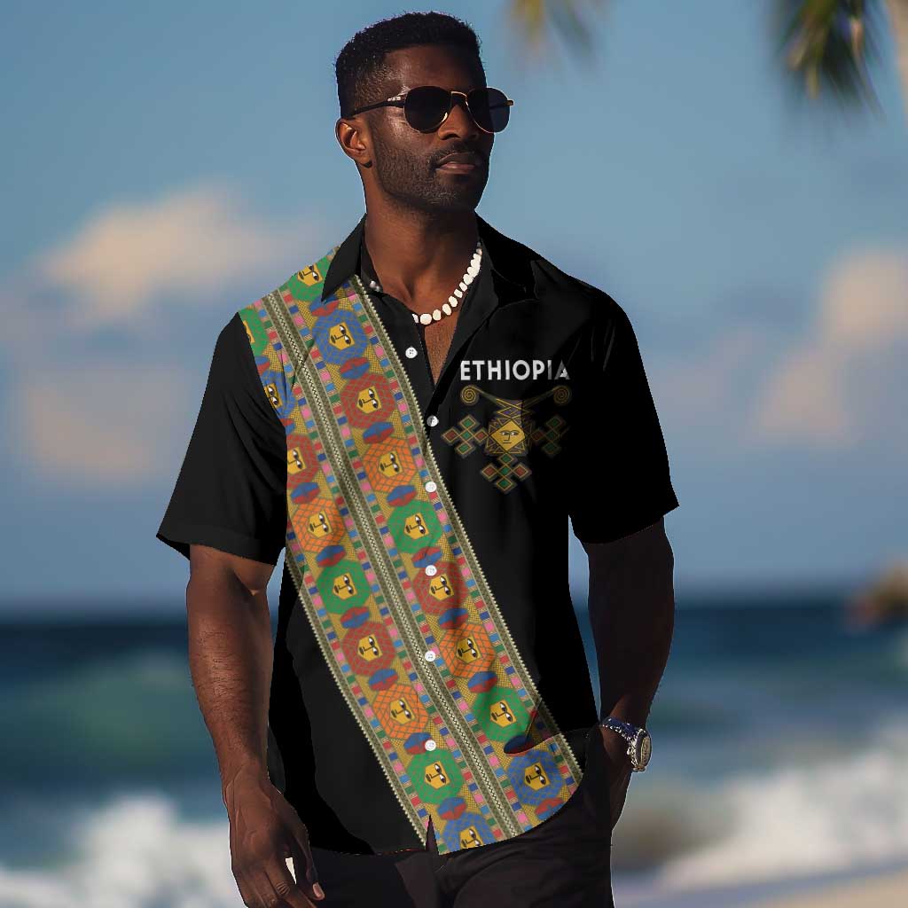 Ethiopia Saba Kemis Sash Style Hawaiian Shirt Black Color LT15
