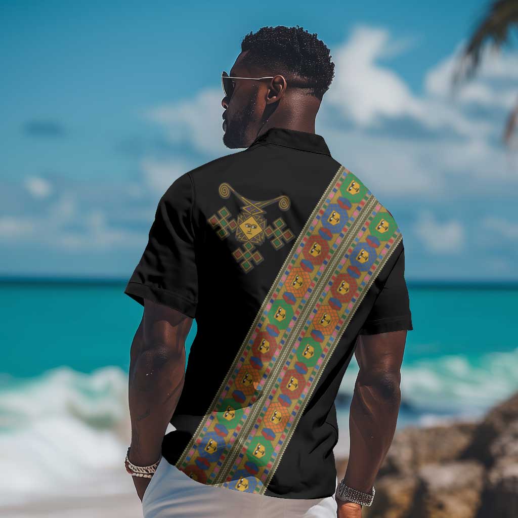 Ethiopia Saba Kemis Sash Style Hawaiian Shirt Black Color LT15