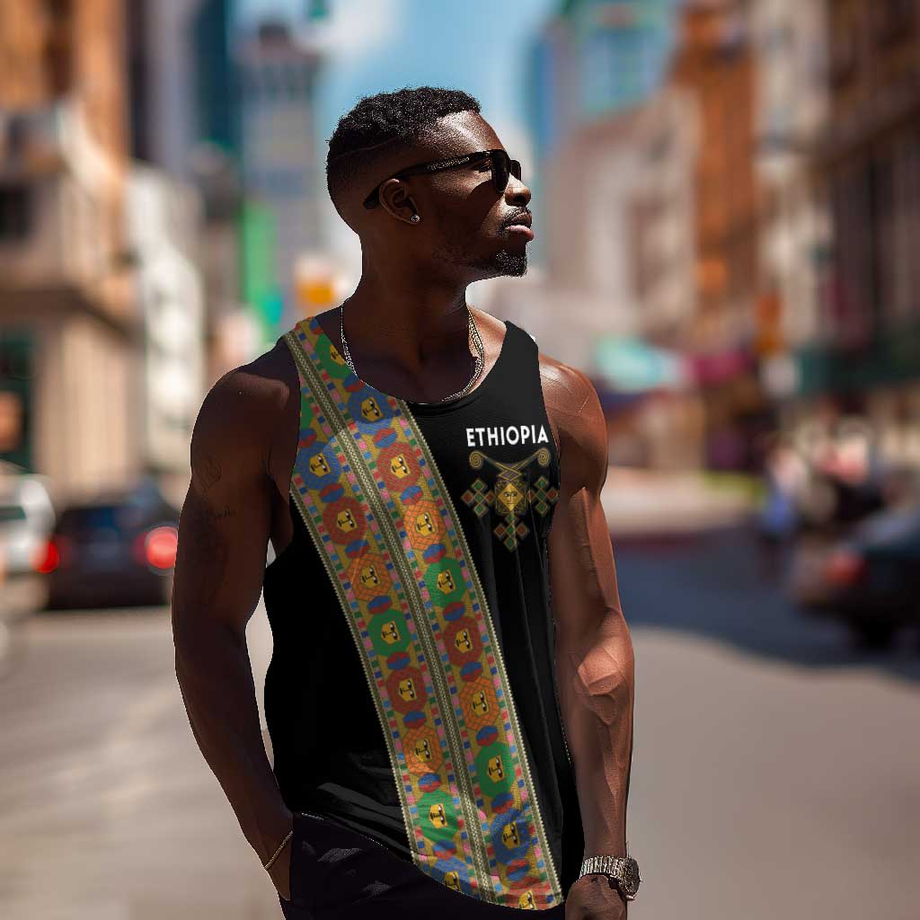 Ethiopia Saba Kemis Sash Style Men Tank Top Black Color LT15