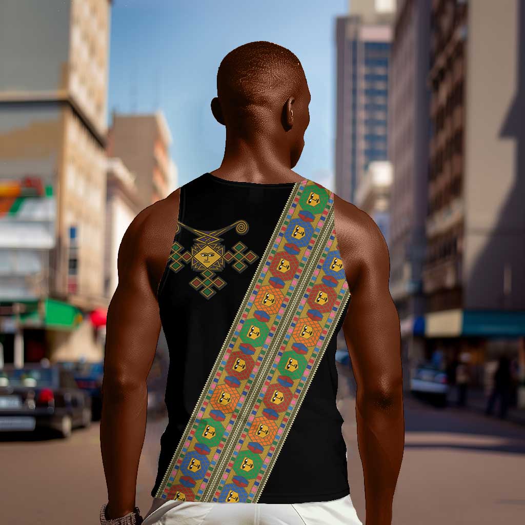 Ethiopia Saba Kemis Sash Style Men Tank Top Black Color LT15