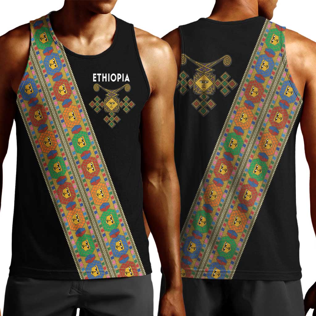 Ethiopia Saba Kemis Sash Style Men Tank Top Black Color LT15