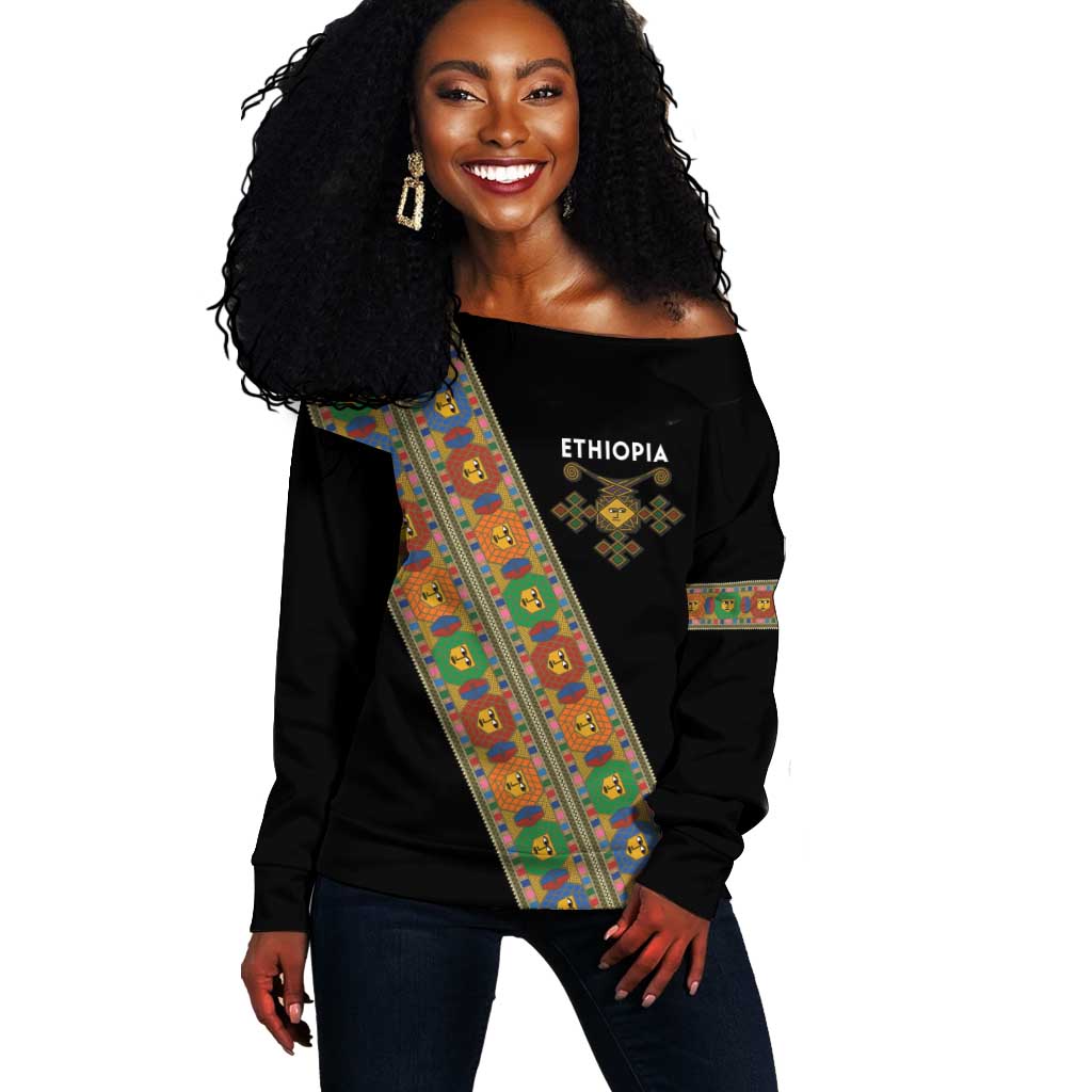 Ethiopia Saba Kemis Sash Style Off Shoulder Sweater Black Color LT15