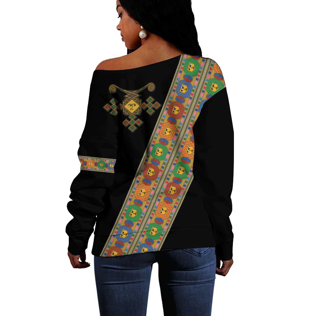 Ethiopia Saba Kemis Sash Style Off Shoulder Sweater Black Color LT15