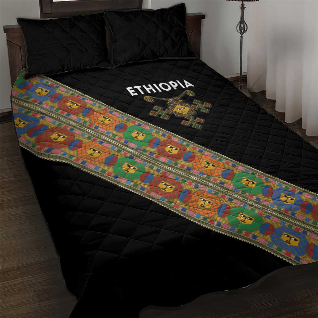 Ethiopia Saba Kemis Sash Style Quilt Bed Set Black Color LT15