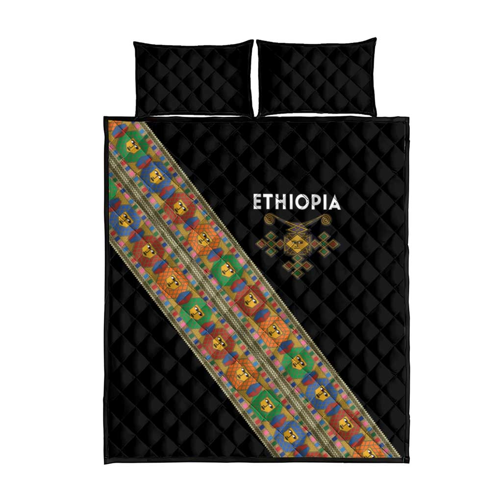 Ethiopia Saba Kemis Sash Style Quilt Bed Set Black Color LT15