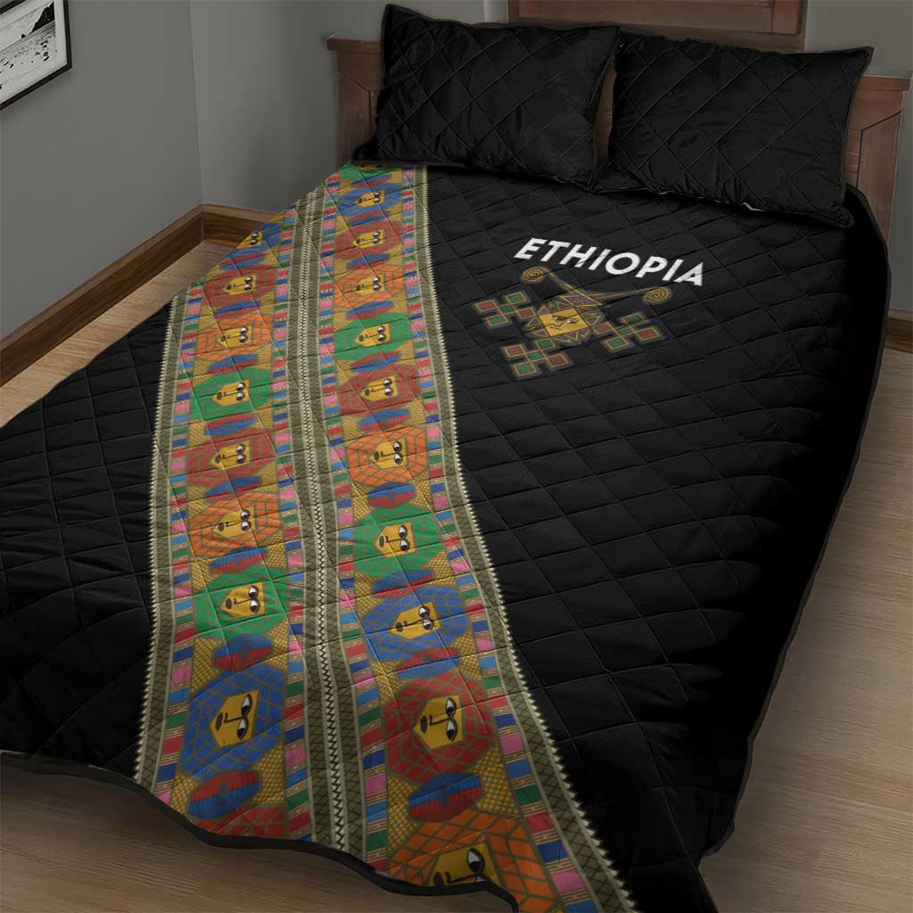 Ethiopia Saba Kemis Sash Style Quilt Bed Set Black Color LT15