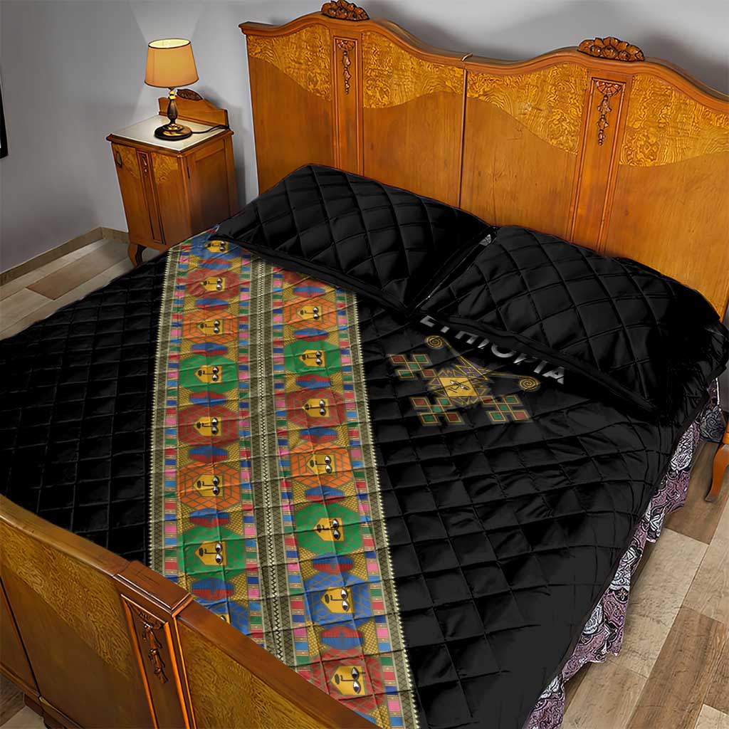 Ethiopia Saba Kemis Sash Style Quilt Bed Set Black Color LT15