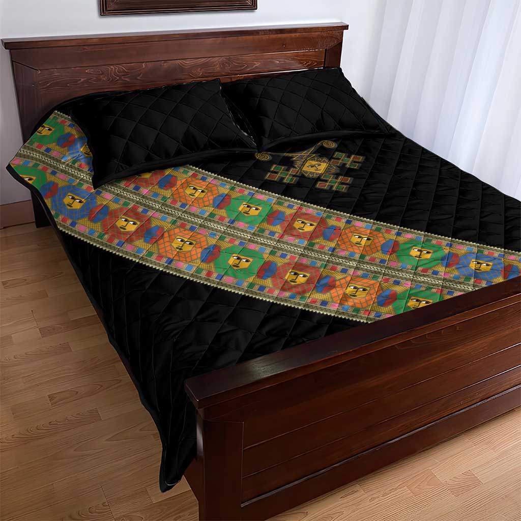 Ethiopia Saba Kemis Sash Style Quilt Bed Set Black Color LT15