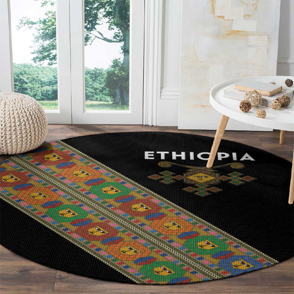Ethiopia Saba Kemis Sash Style Round Carpet Black Color LT15
