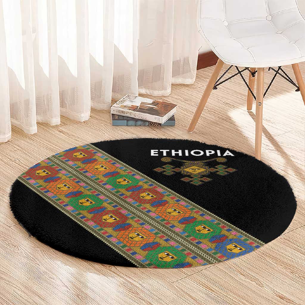 Ethiopia Saba Kemis Sash Style Round Carpet Black Color LT15