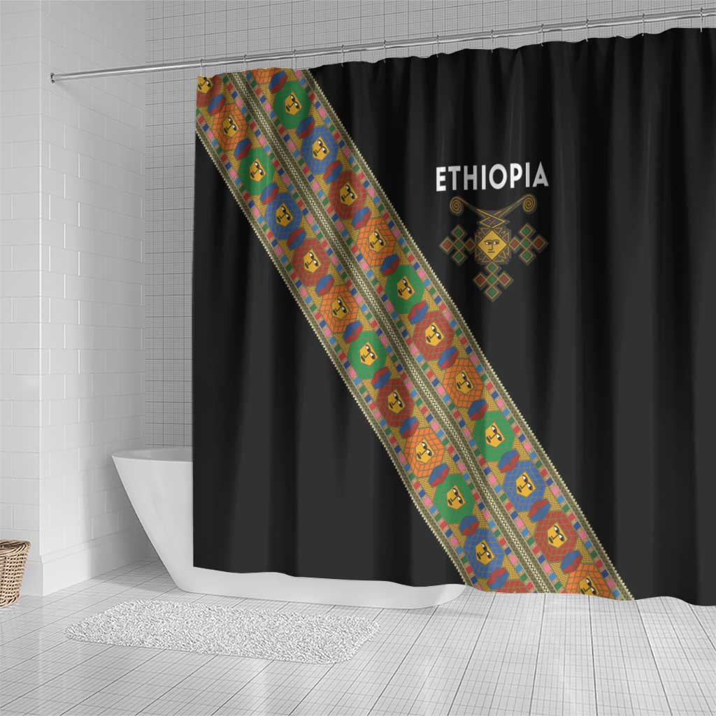 Ethiopia Saba Kemis Shower Curtain Sash Style Black Color LT15
