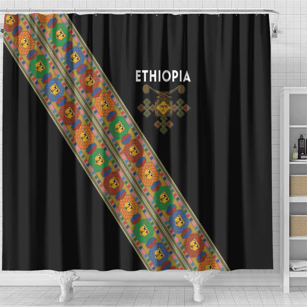 Ethiopia Saba Kemis Shower Curtain Sash Style Black Color LT15