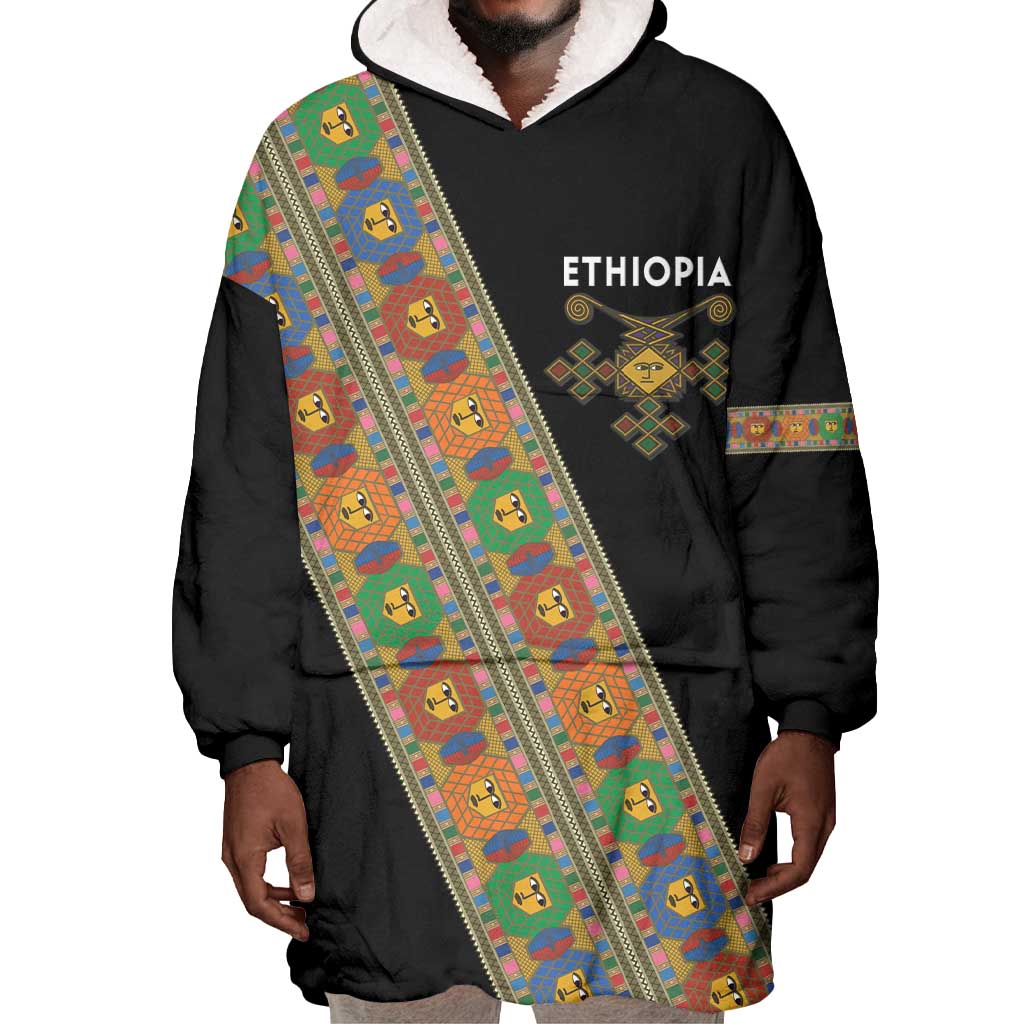 Ethiopia Saba Kemis Sash Style Wearable Blanket Hoodie Black Color LT15
