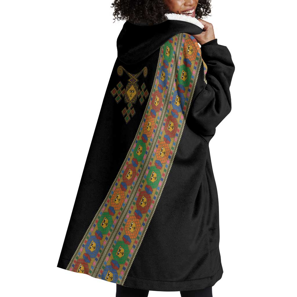 Ethiopia Saba Kemis Sash Style Wearable Blanket Hoodie Black Color LT15