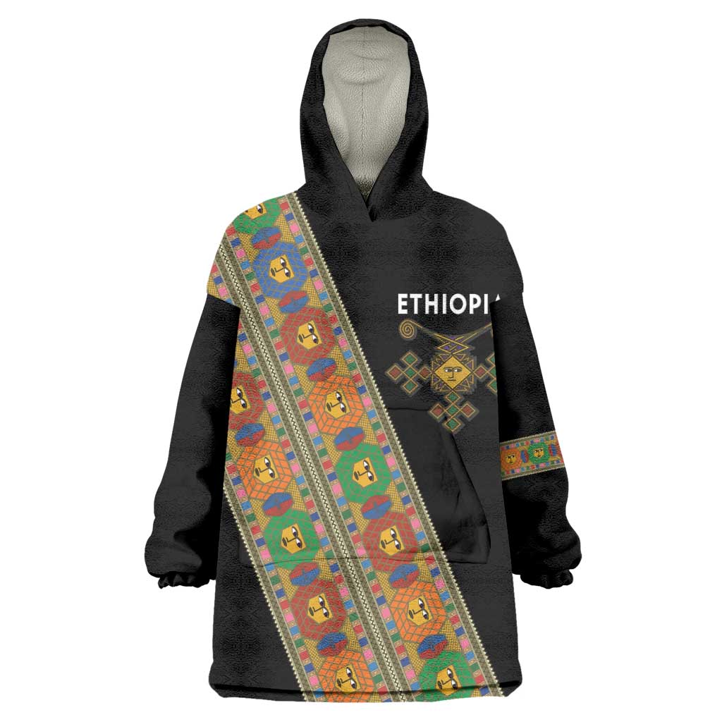 Ethiopia Saba Kemis Sash Style Wearable Blanket Hoodie Black Color LT15