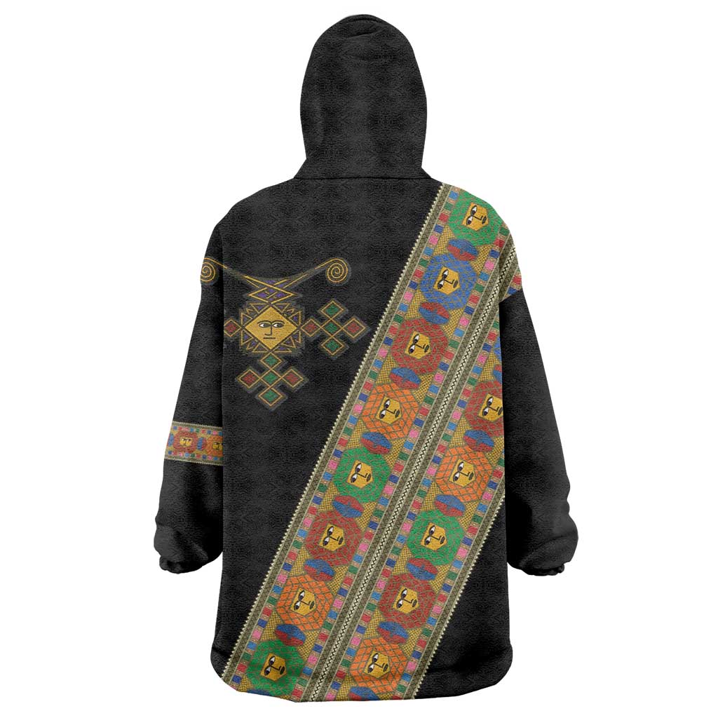 Ethiopia Saba Kemis Sash Style Wearable Blanket Hoodie Black Color LT15