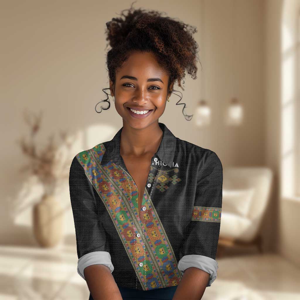 Ethiopia Saba Kemis Sash Style Women Casual Shirt Black Color LT15