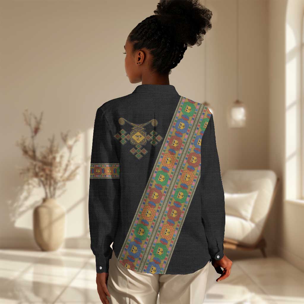 Ethiopia Saba Kemis Sash Style Women Casual Shirt Black Color LT15