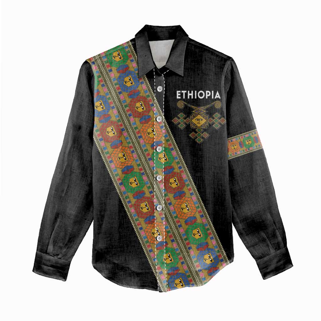 Ethiopia Saba Kemis Sash Style Women Casual Shirt Black Color LT15
