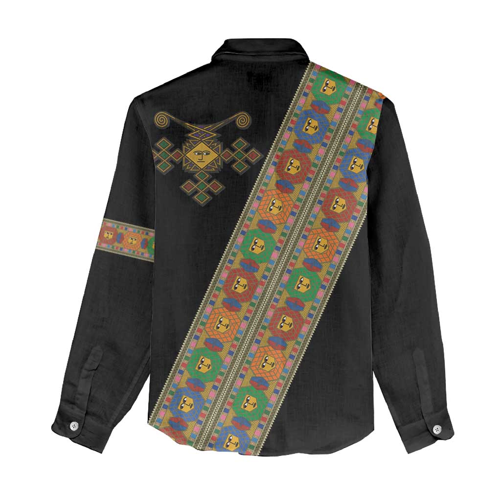 Ethiopia Saba Kemis Sash Style Women Casual Shirt Black Color LT15