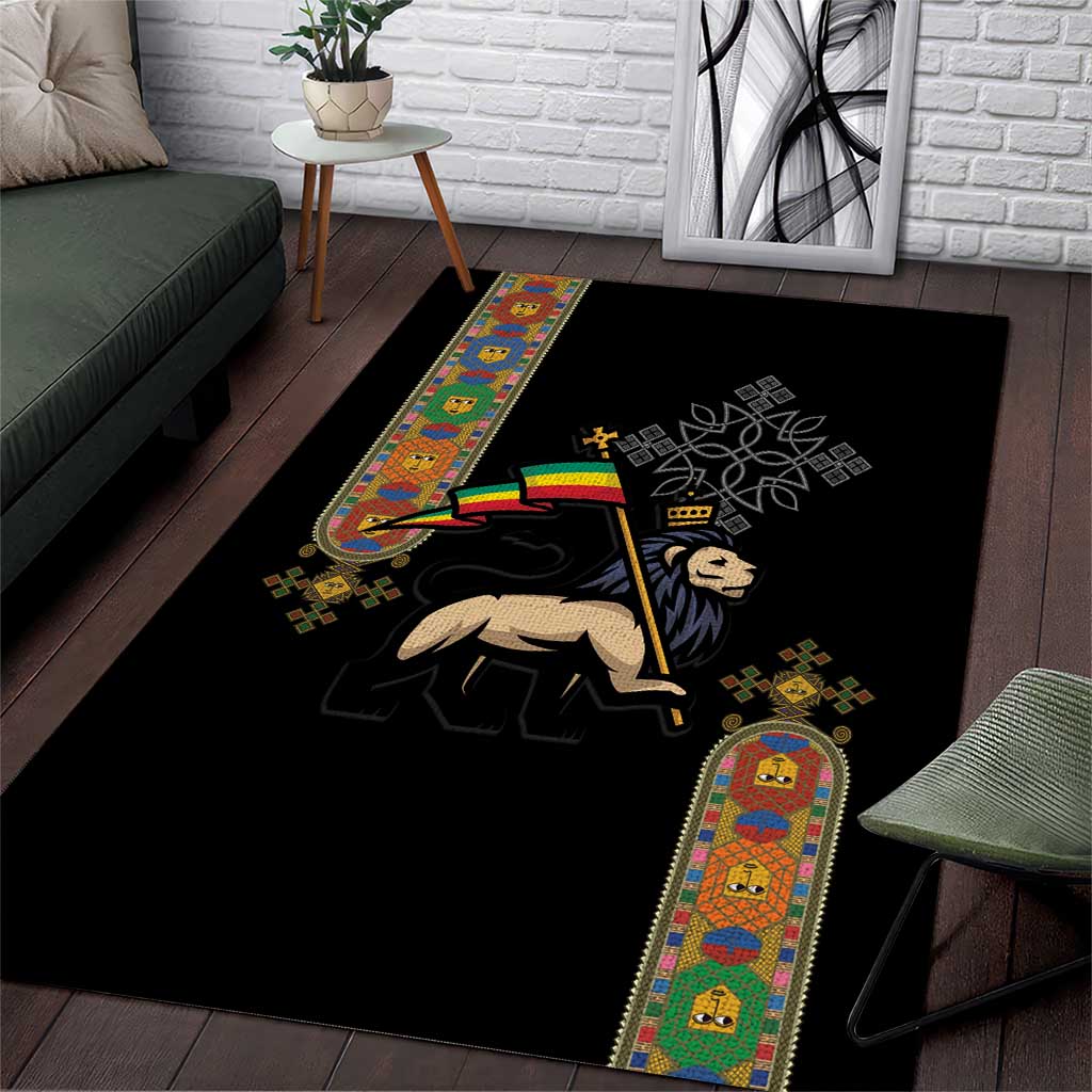 Ethiopia Saba Kemis Area Rug Lion Of Judah Black Color LT15